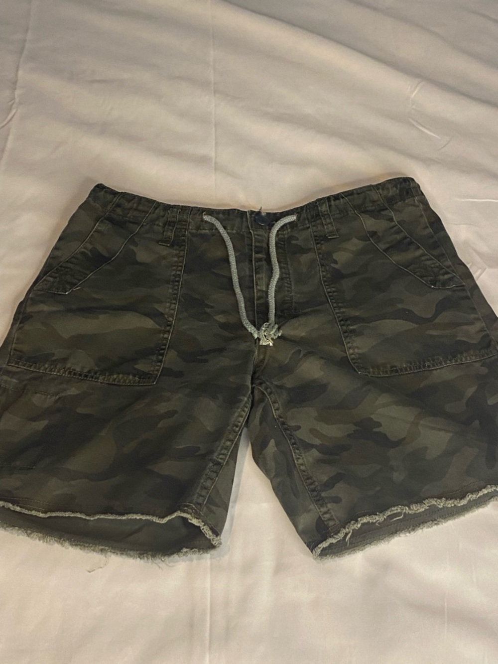 Womans Vintage Army Fatigue Shorts Size 34 Khaki Green Cargo Pockets (4)